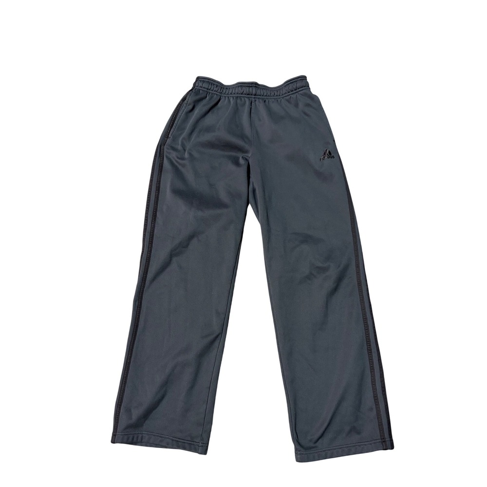 Adidas Boys Track Pants Gray Black Triple Stripe Athletic Joggers Large 14/16
